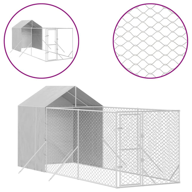 udendørs hundegård med tag 2x6x2,5 m galvaniseret stål sølv