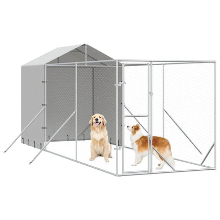 udendørs hundegård med tag 2x6x2,5 m galvaniseret stål sølv