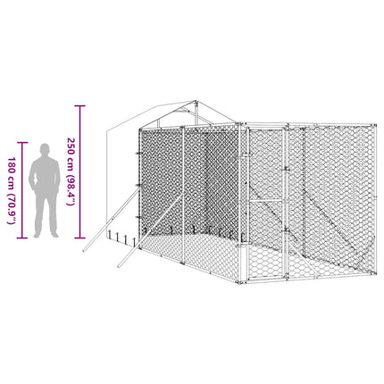 udendørs hundegård med tag 2x6x2,5 m galvaniseret stål sølv