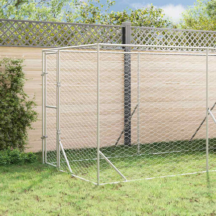 udendørs hundegård med tag 2x6x2,5 m galvaniseret stål sølv