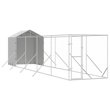 udendørs hundegård med tag 2x10x2,5 m galvaniseret stål sølv
