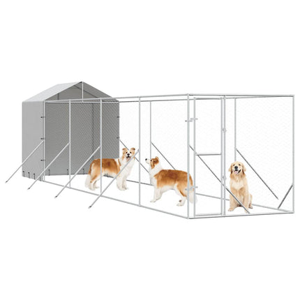 udendørs hundegård med tag 2x10x2,5 m galvaniseret stål sølv