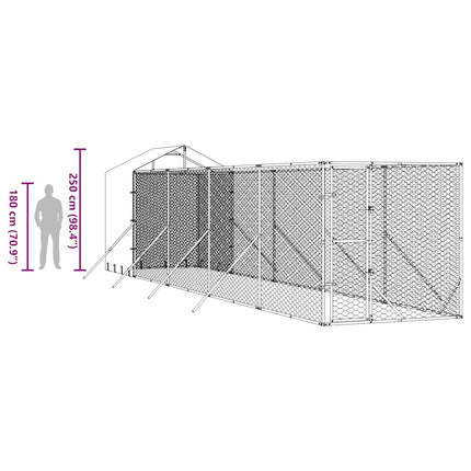 udendørs hundegård med tag 2x10x2,5 m galvaniseret stål sølv
