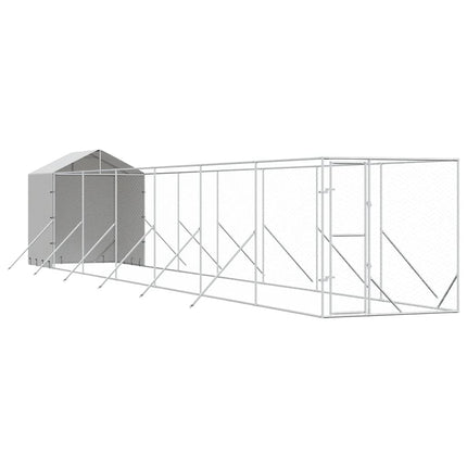 udendørs hundegård med tag 2x14x2,5 m galvaniseret stål sølv