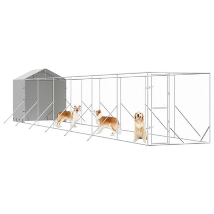 udendørs hundegård med tag 2x14x2,5 m galvaniseret stål sølv