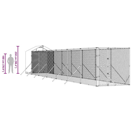 udendørs hundegård med tag 2x14x2,5 m galvaniseret stål sølv