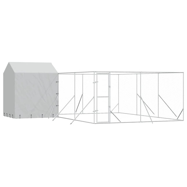 udendørs hundegård med tag 6x6x2,5 m galvaniseret stål sølv
