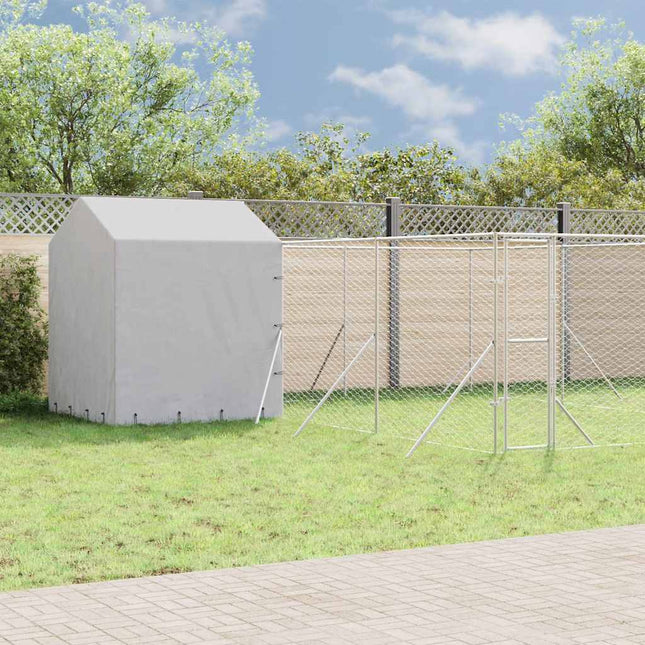 udendørs hundegård med tag 6x6x2,5 m galvaniseret stål sølv