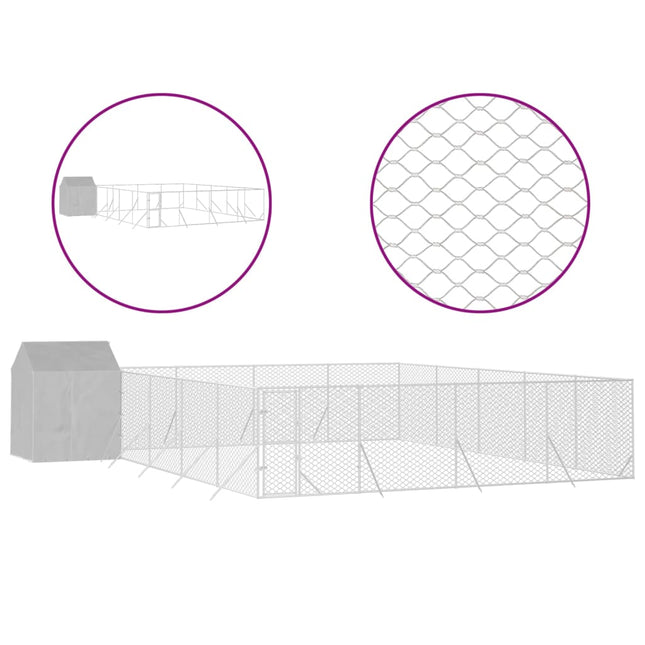 udendørs hundegård med tag 10x10x2,5 m galvaniseret stål sølv
