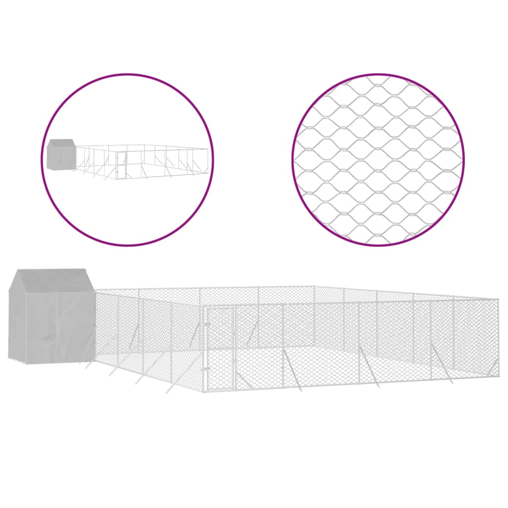 udendørs hundegård med tag 10x10x2,5 m galvaniseret stål sølv