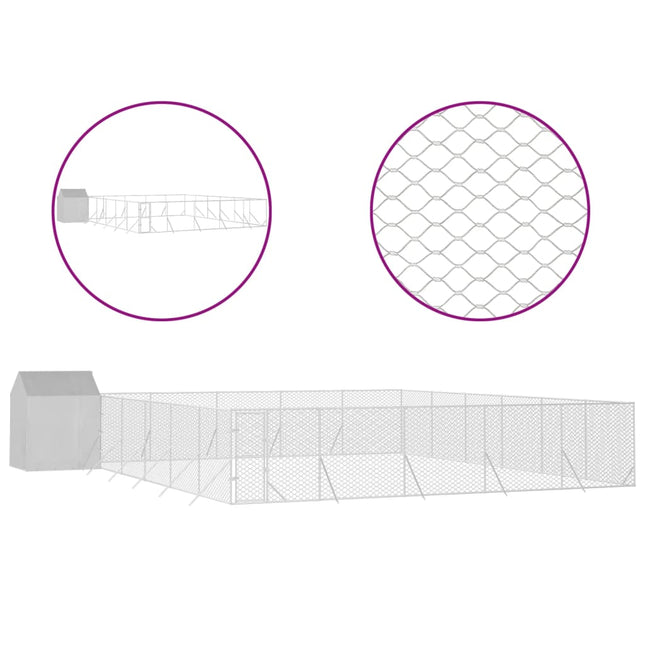 udendørs hundegård med tag 12x12x2,5 m galvaniseret stål sølv