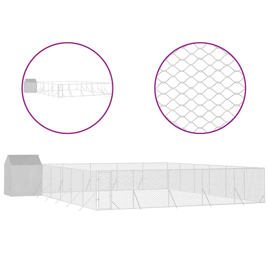 udendørs hundegård med tag 12x12x2,5 m galvaniseret stål sølv