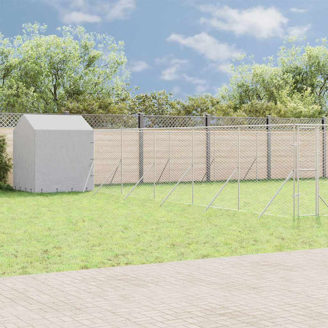 udendørs hundegård med tag 12x12x2,5 m galvaniseret stål sølv