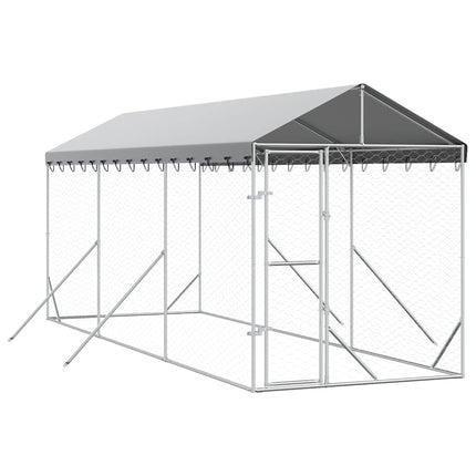 udendørs hundegård med tag 2x6x2,5 m galvaniseret stål sølv