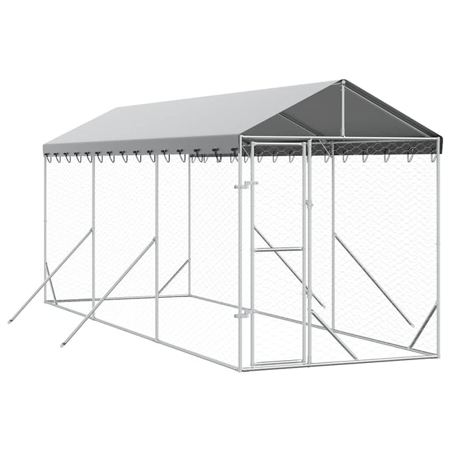 udendørs hundegård med tag 2x6x2,5 m galvaniseret stål sølv