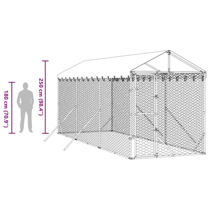 udendørs hundegård med tag 2x6x2,5 m galvaniseret stål sølv