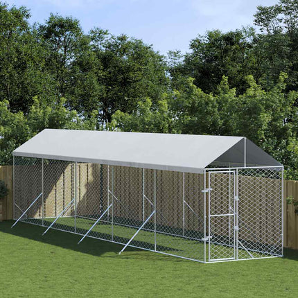 udendørs hundegård med tag 2x10x2,5 m galvaniseret stål sølv