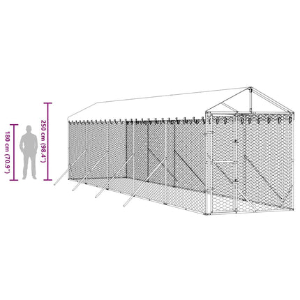 udendørs hundegård med tag 2x10x2,5 m galvaniseret stål sølv