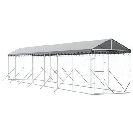udendørs hundegård med tag 2x14x2,5 m galvaniseret stål sølv