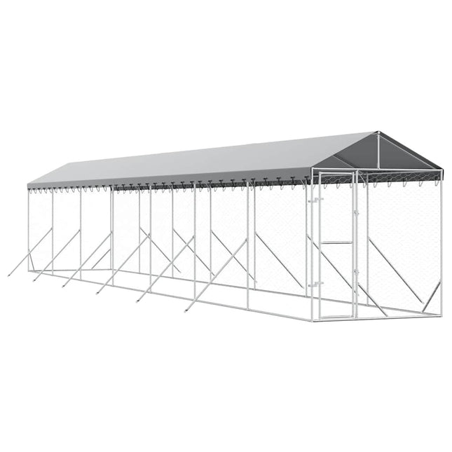 udendørs hundegård med tag 2x14x2,5 m galvaniseret stål sølv