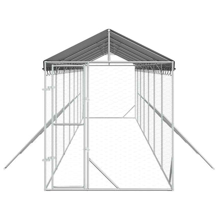 udendørs hundegård med tag 2x14x2,5 m galvaniseret stål sølv