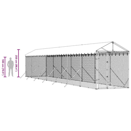 udendørs hundegård med tag 2x14x2,5 m galvaniseret stål sølv
