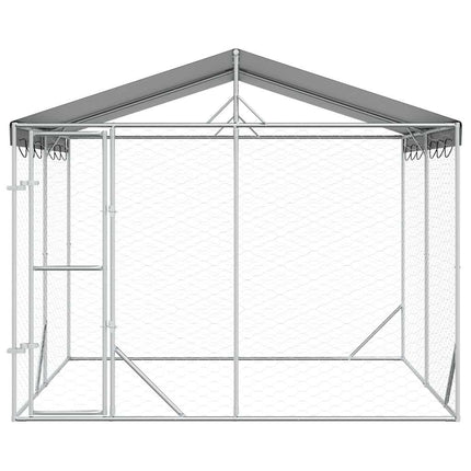udendørs hundegård med tag 3x3x2,5 m galvaniseret stål sølv