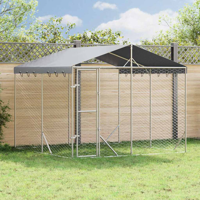 udendørs hundegård med tag 3x3x2,5 m galvaniseret stål sølv
