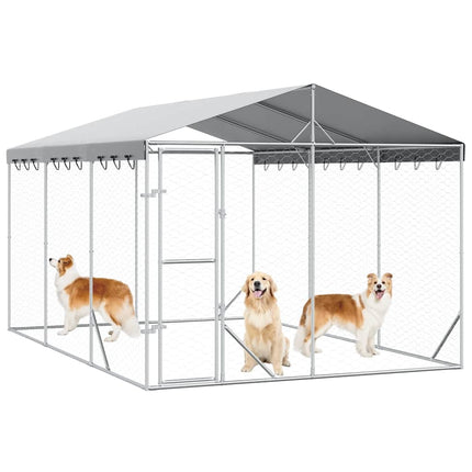 udendørs hundegård med tag 3x4,5x2,5 m galvaniseret stål sølv