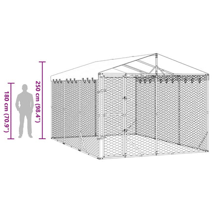 udendørs hundegård med tag 3x4,5x2,5 m galvaniseret stål sølv