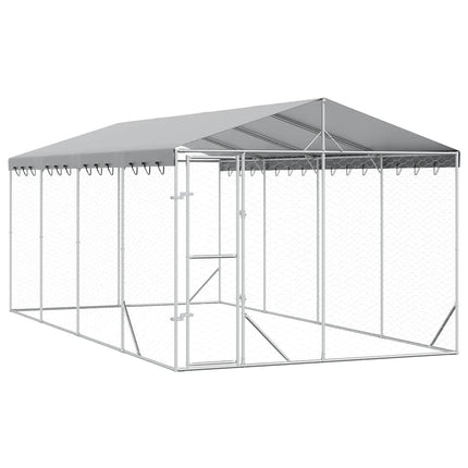 udendørs hundegård med tag 3x6x2,5 m galvaniseret stål sølv