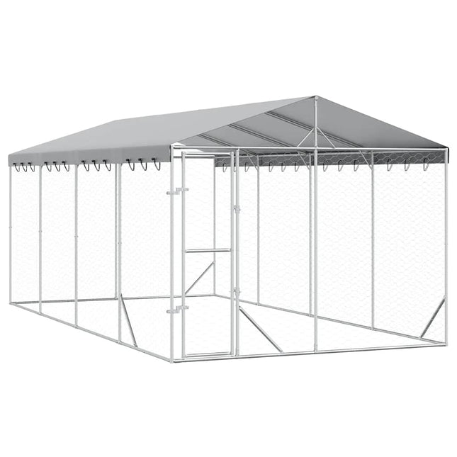 udendørs hundegård med tag 3x6x2,5 m galvaniseret stål sølv