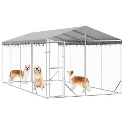 udendørs hundegård med tag 3x6x2,5 m galvaniseret stål sølv