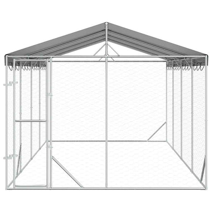 udendørs hundegård med tag 3x6x2,5 m galvaniseret stål sølv