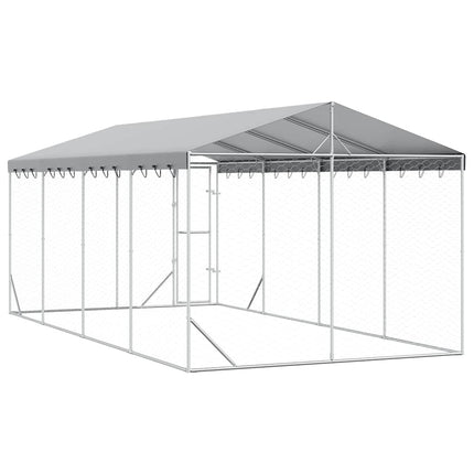 udendørs hundegård med tag 3x6x2,5 m galvaniseret stål sølv