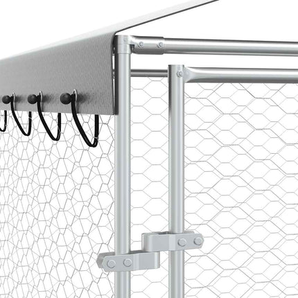 udendørs hundegård med tag 3x6x2,5 m galvaniseret stål sølv