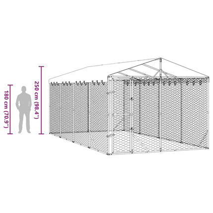udendørs hundegård med tag 3x6x2,5 m galvaniseret stål sølv