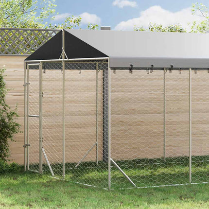 udendørs hundegård med tag 3x6x2,5 m galvaniseret stål sølv