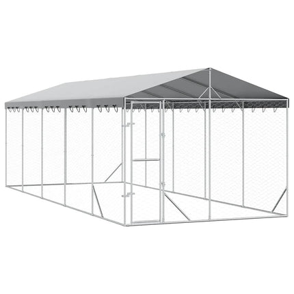 udendørs hundegård med tag 3x7,5x2,5 m galvaniseret stål sølv