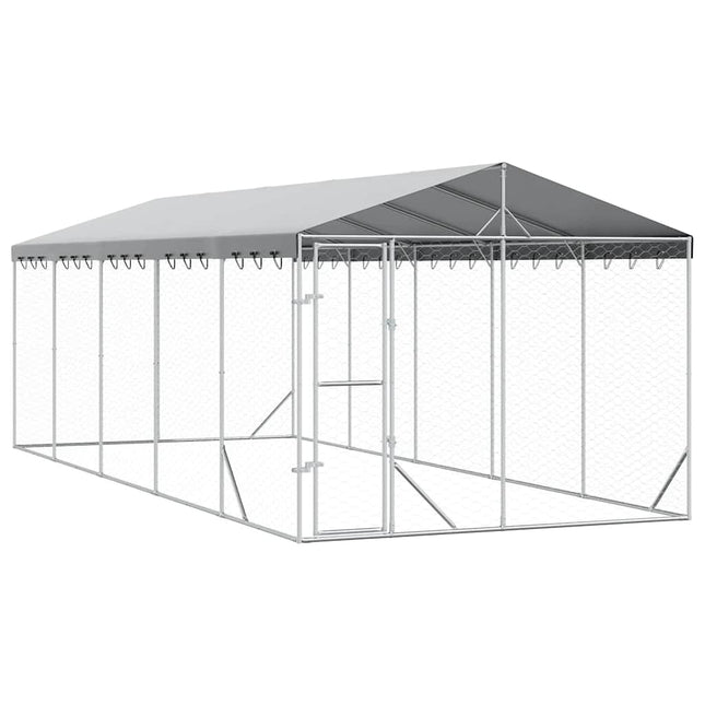 udendørs hundegård med tag 3x7,5x2,5 m galvaniseret stål sølv