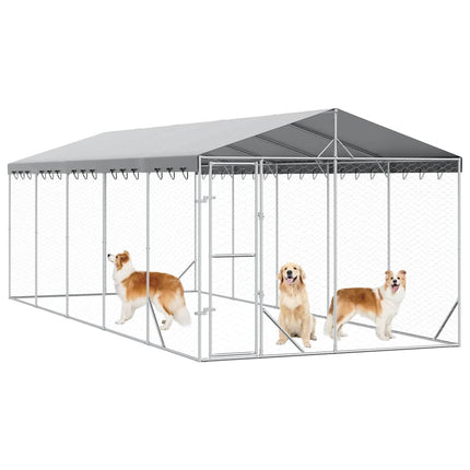 udendørs hundegård med tag 3x7,5x2,5 m galvaniseret stål sølv