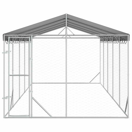 udendørs hundegård med tag 3x7,5x2,5 m galvaniseret stål sølv