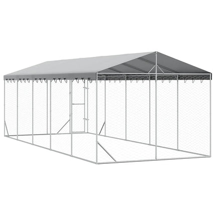 udendørs hundegård med tag 3x7,5x2,5 m galvaniseret stål sølv