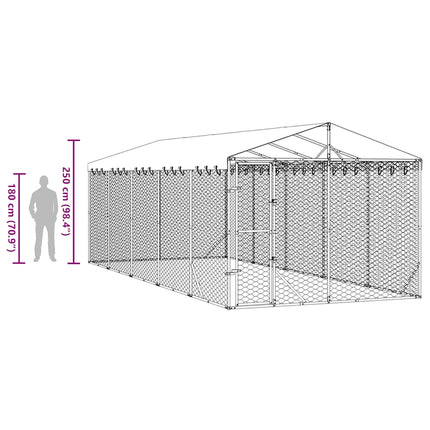 udendørs hundegård med tag 3x7,5x2,5 m galvaniseret stål sølv