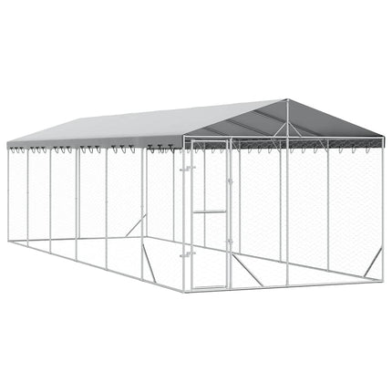 udendørs hundegård med tag 3x9x2,5 m galvaniseret stål sølv
