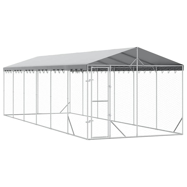 udendørs hundegård med tag 3x9x2,5 m galvaniseret stål sølv