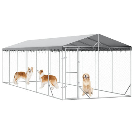 udendørs hundegård med tag 3x9x2,5 m galvaniseret stål sølv
