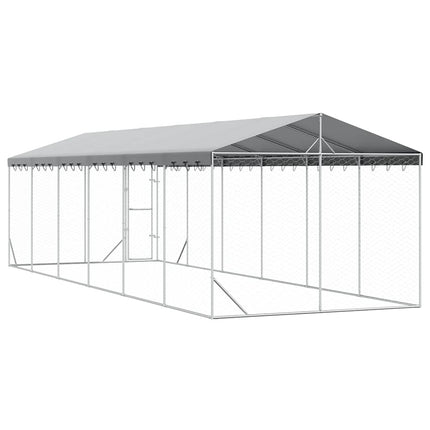 udendørs hundegård med tag 3x9x2,5 m galvaniseret stål sølv