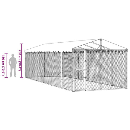 udendørs hundegård med tag 3x9x2,5 m galvaniseret stål sølv