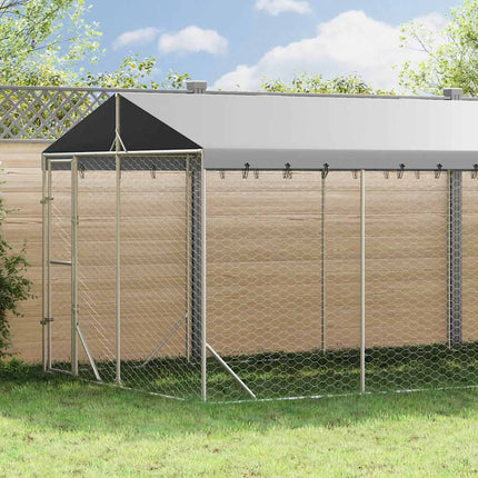 udendørs hundegård med tag 3x9x2,5 m galvaniseret stål sølv